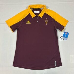 New Adidas Womens Coaches M Arizona State University ASU Polo Shirt Maroon Gold